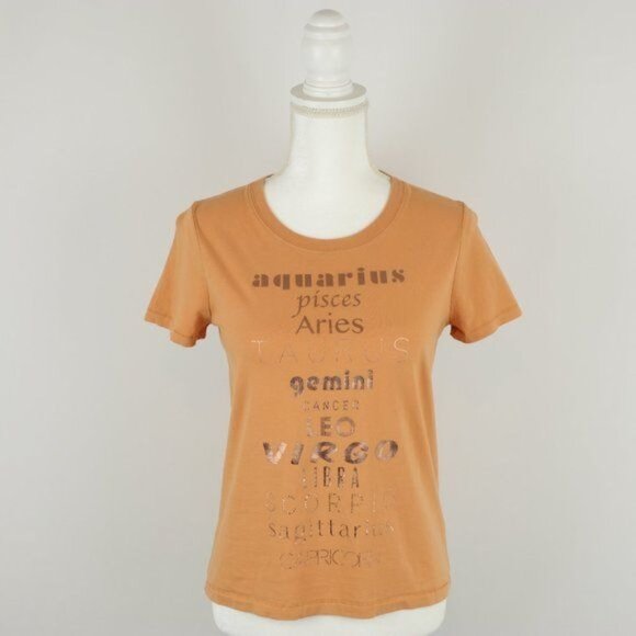 Madewell Women's Small Orange & Gold Zodiac Graphic Crewneck Short Sleeve Tee - Picture 2 of 10